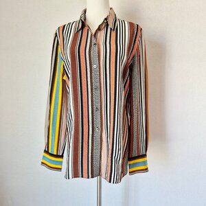 Tory Burch Silk Multicolor Striped Button-Up Shirt Long Sleeve